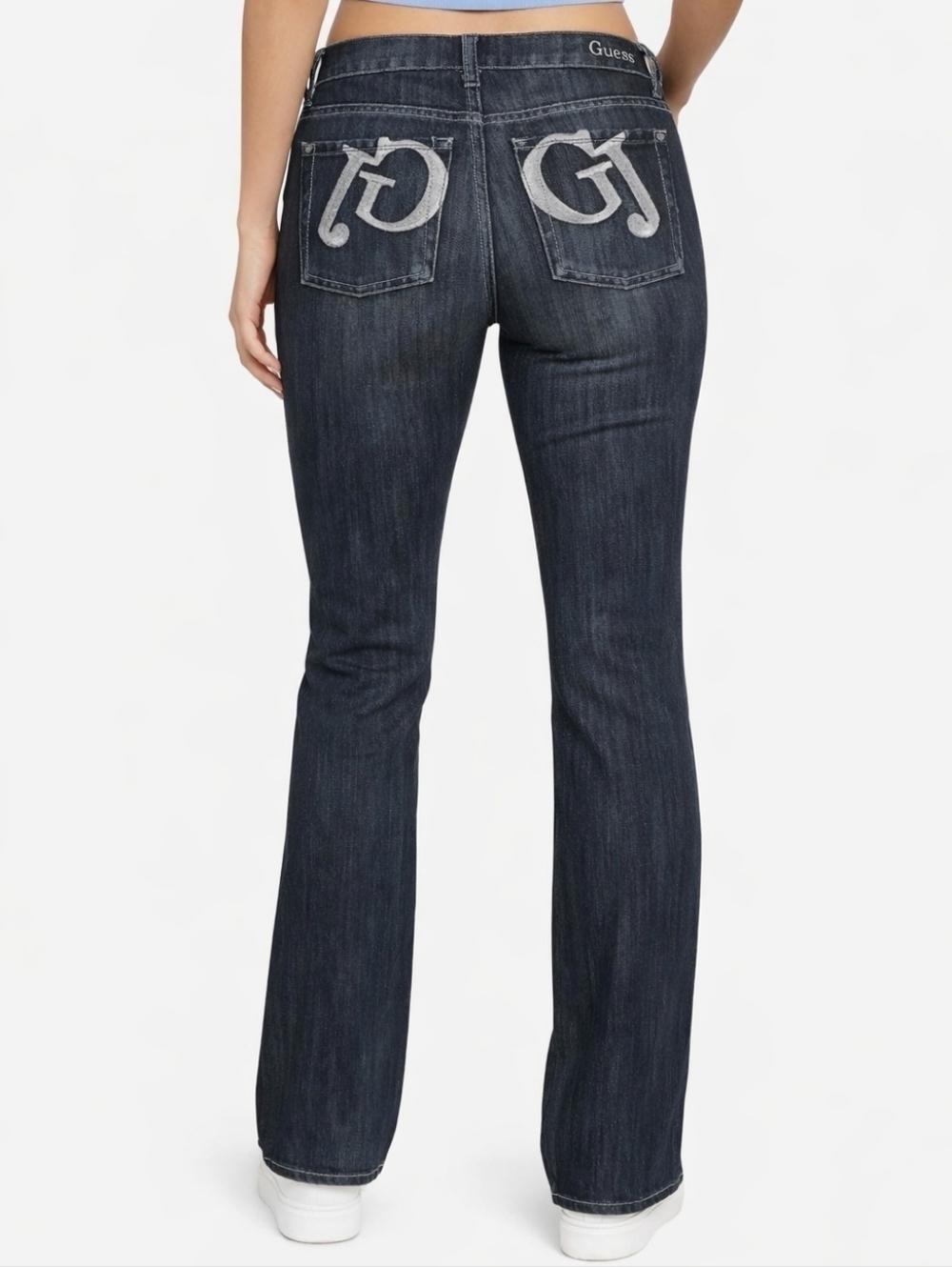 Guess Y2K Bootcut Jeans Womens Size 30 Dark Wash Logo Pocket Denim 33.5 Inseam